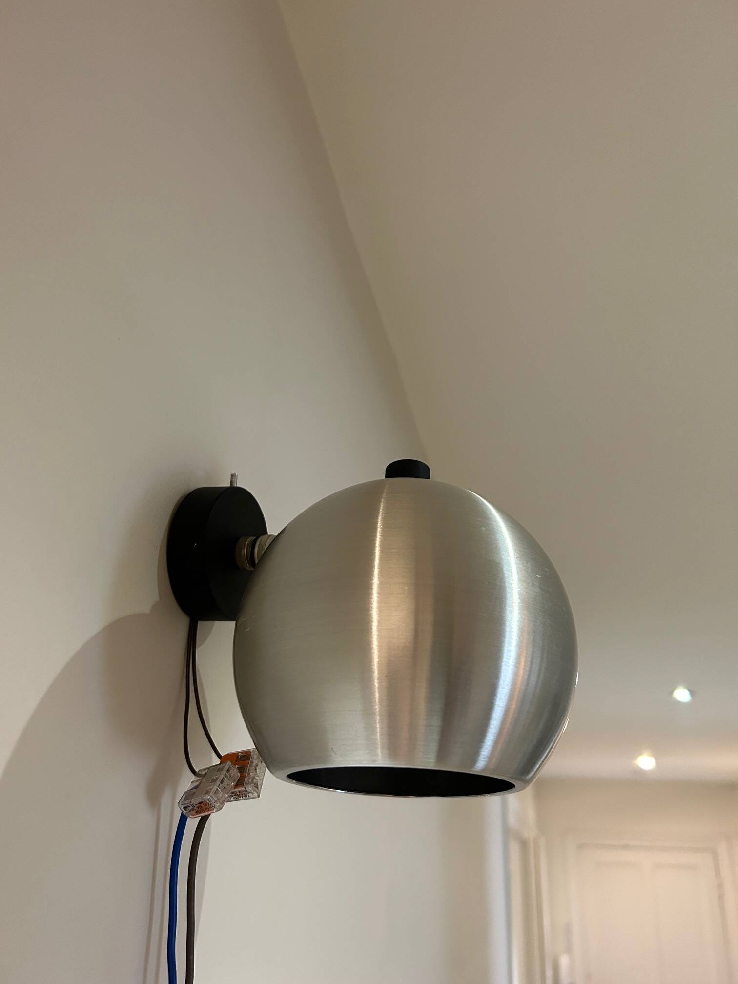 round brushed metal wall light 1970