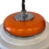 Lampe suspendue vintage blanche et orange space age UFO / lustre