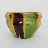 Poterie Saint-Uze en terre cuite vernissée jaune vert marron. Années 50