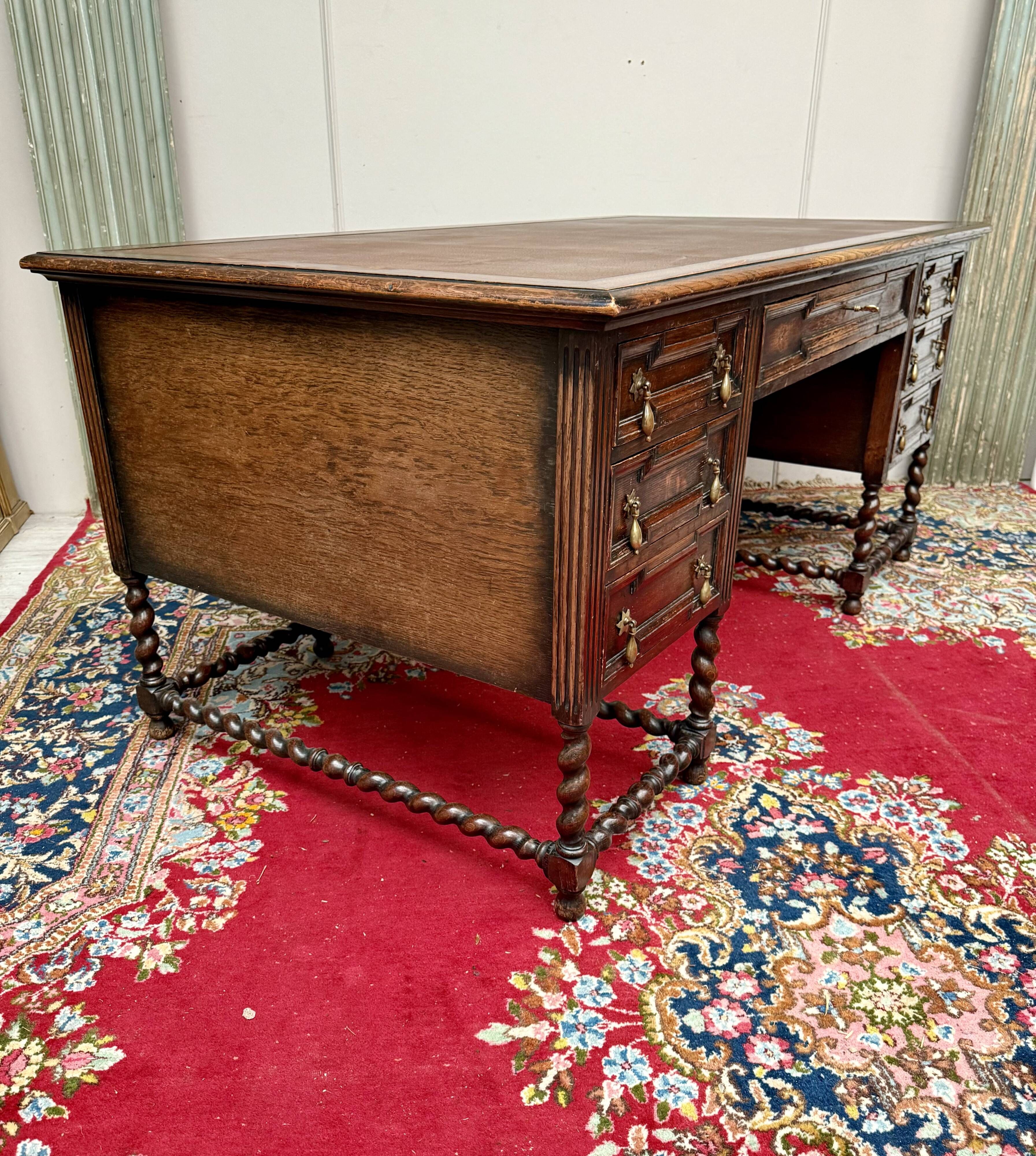 Mazarin desk in Louis XIII style made of solid oak.