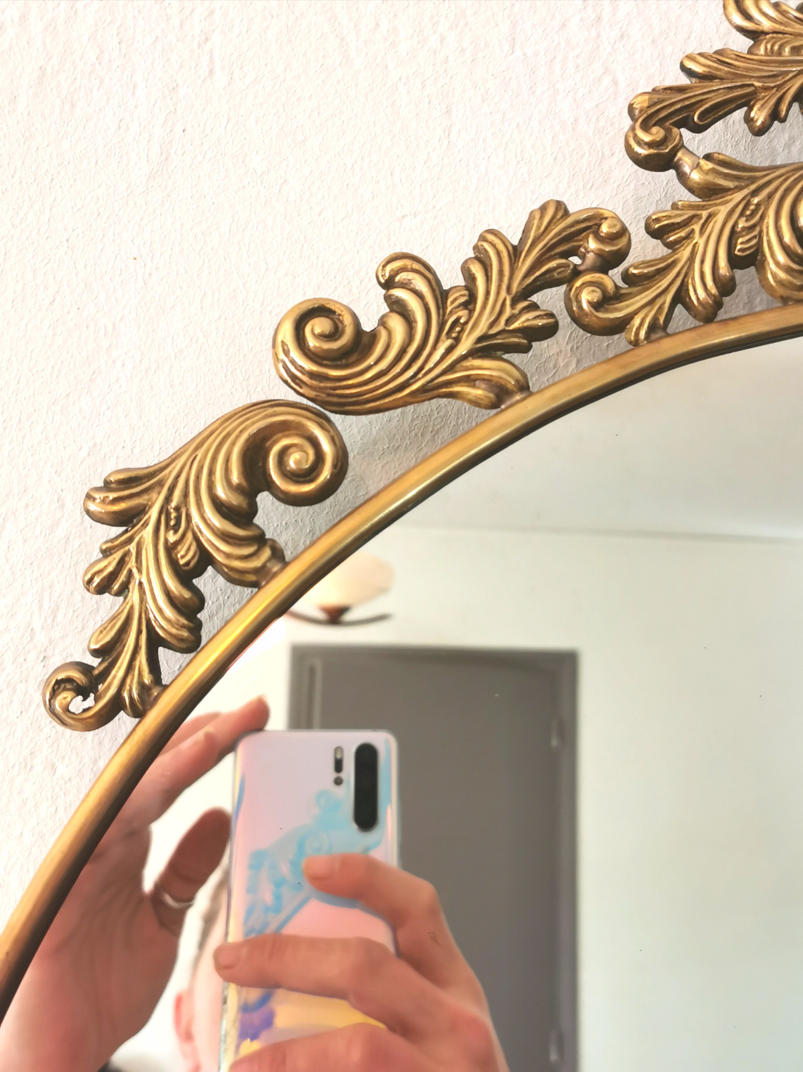 Baroque brass oval mirror, Venetian style  51x74cm