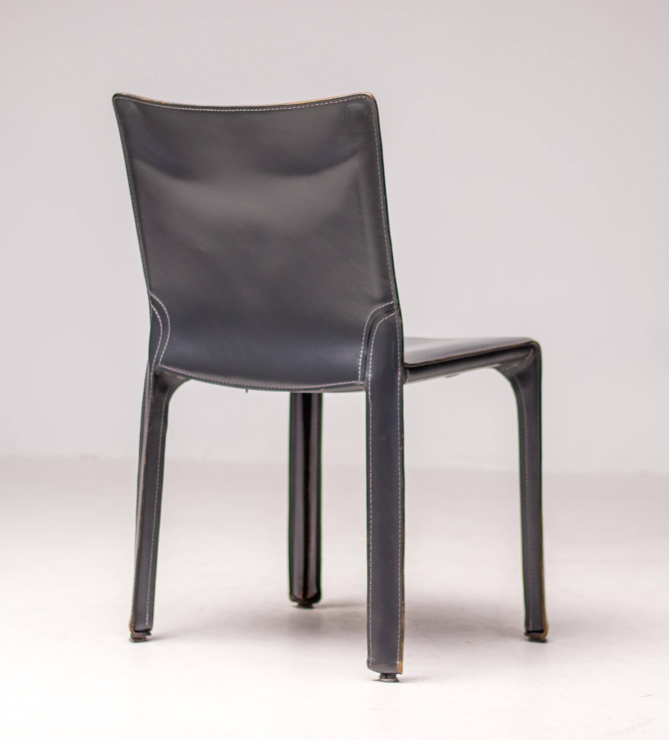 Elephant grey leather Cab Dining dining chair by Mario Bellini for Cassina