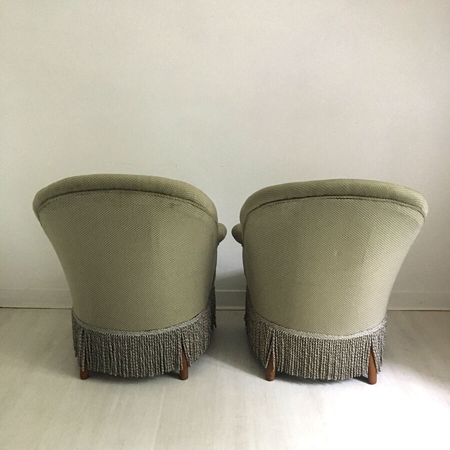 Paire de fauteuils crapaud vert
