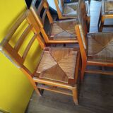 Set of 6 vintage straw chairs – Pierre Cruège – 1950s