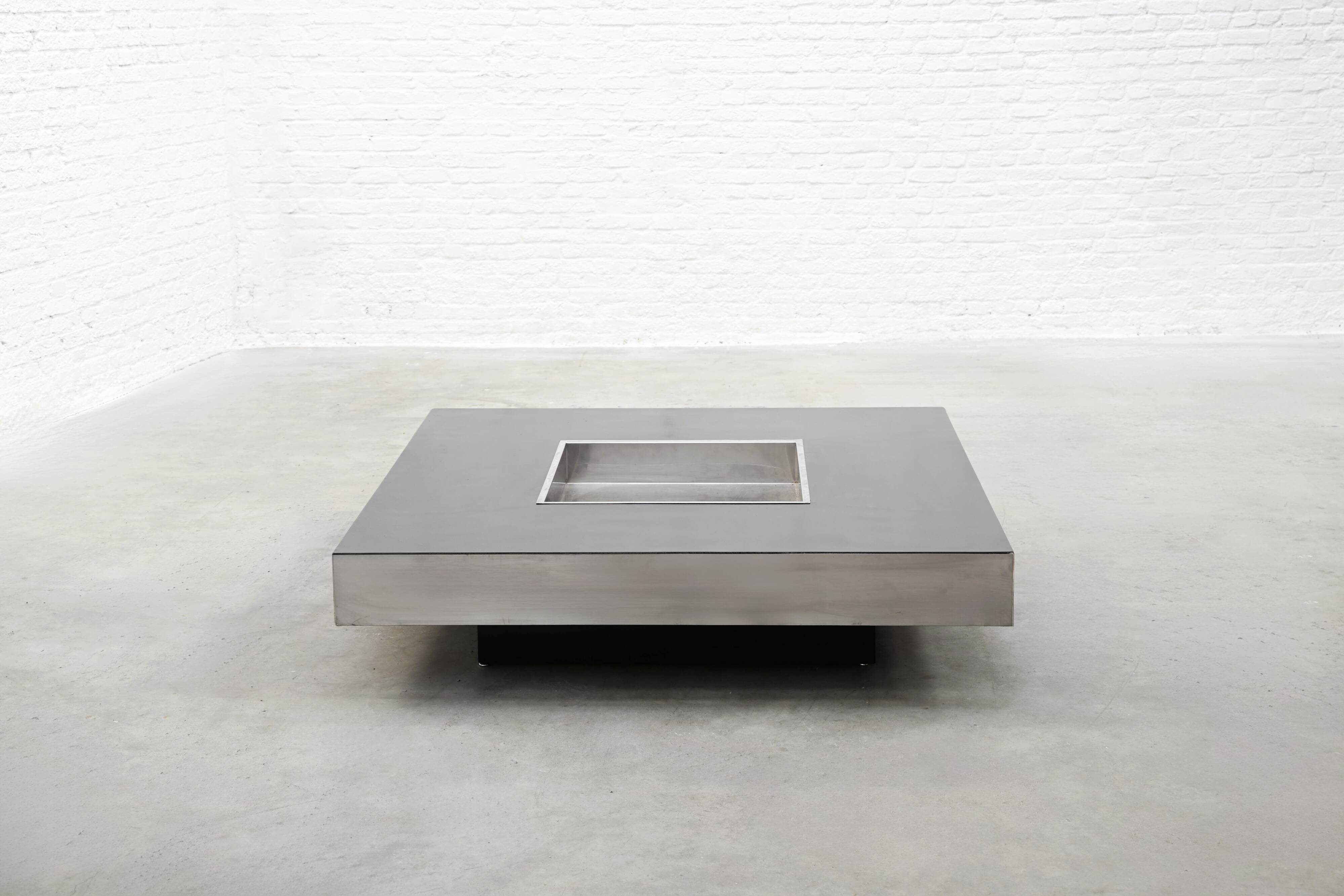 Chrome & Lacquer Coffee Table with Integrated Bar, 1970s