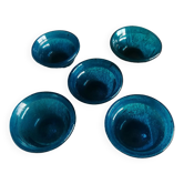 Set of five turquoise cups blown glass
