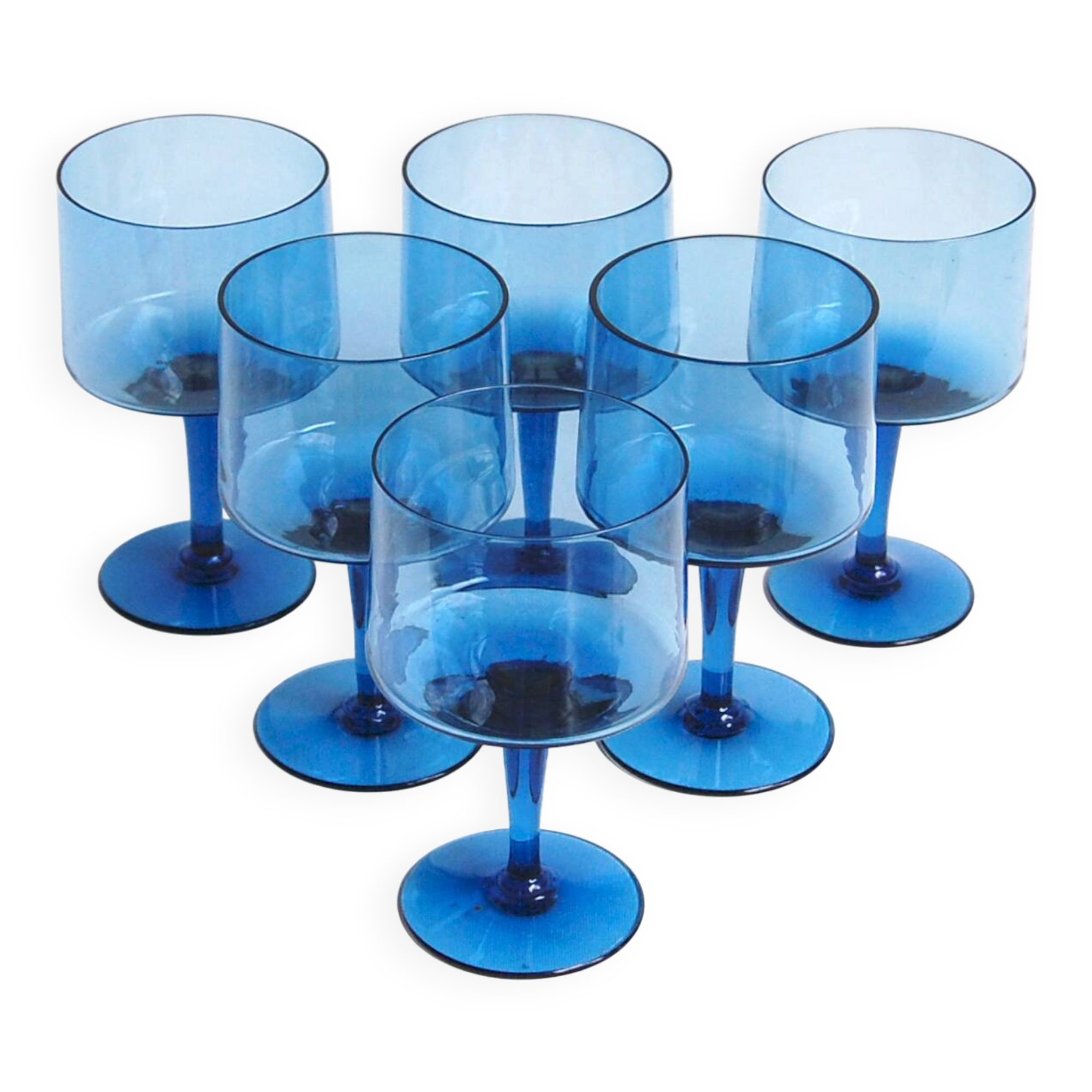 Set of 6 vintage cobalt blue wine glasses - Boussu glassware