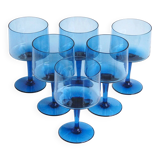 Set of 6 vintage cobalt blue wine glasses - Boussu glassware