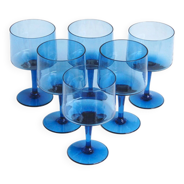 Set de 6 verres à vin vintage bleu cobalt - verrerie de Boussu