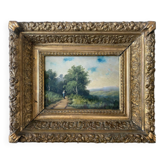 Hsp 19th century barbizon paintings "animated landscape" + frame