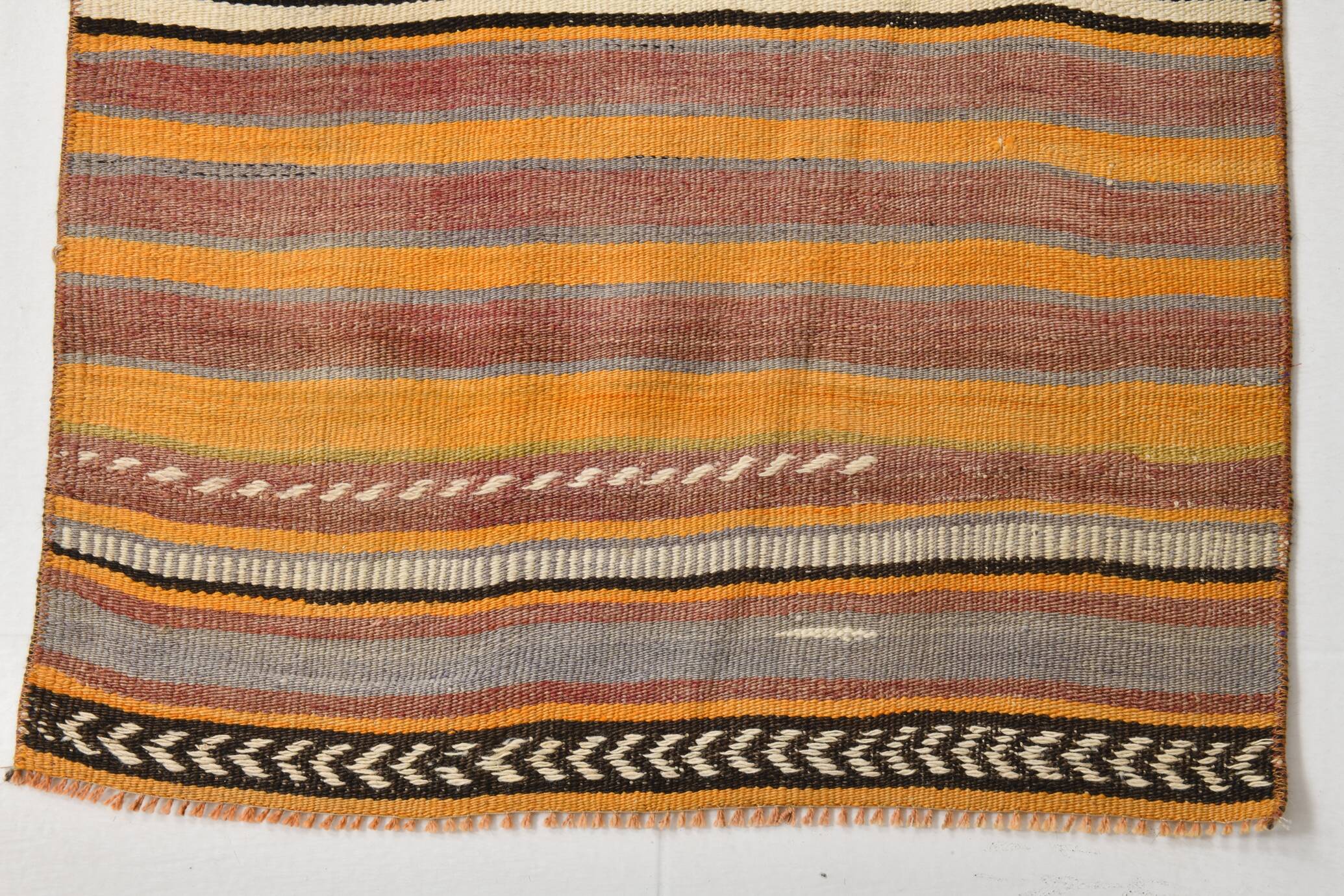 2x10 Pistriped Orange & Green Vintage Kilim Runner Rug, 69x325Cm