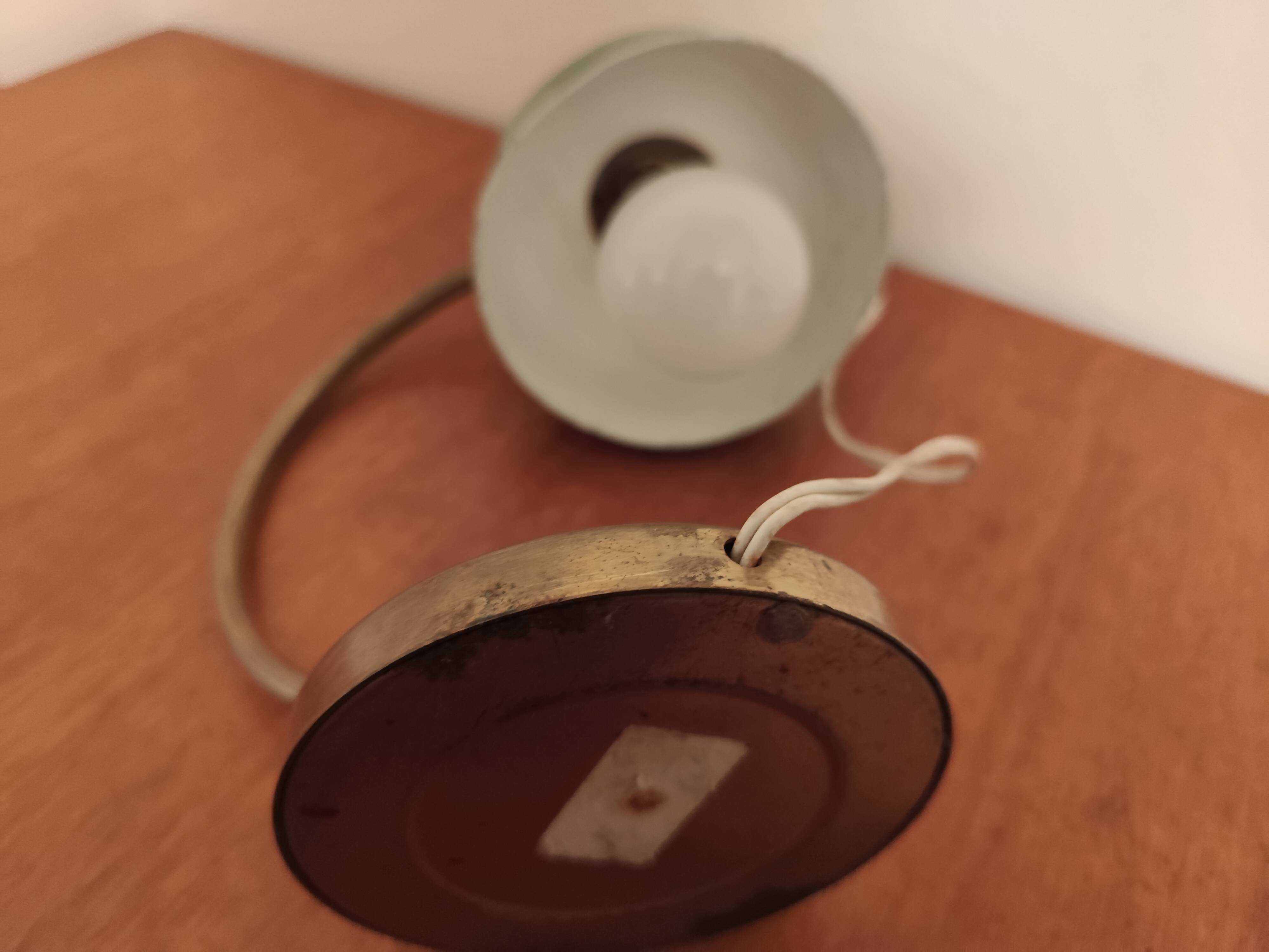 Vintage Scandinavian Art Deco desk lamp from the 40s, golden brass, retro, moon shape, swan neck