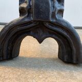 Pair of cast iron chenets with stylized faces High Epoch SEVENTEENTH century