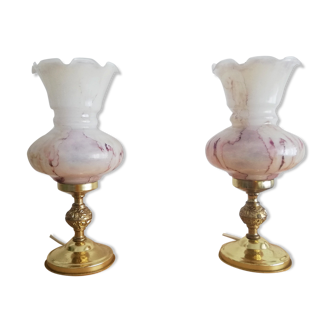 Paire de lampes de chevet en verre et laiton de style Art Nouveau de Murano