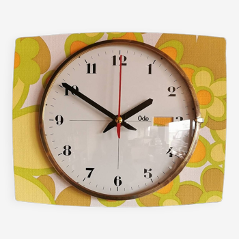 Horloge formica vintage pendule murale silencieuse rectangulaire "Odo fleurs"