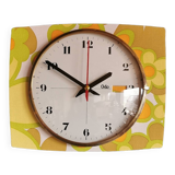 Vintage formica clock rectangular silent wall pendulum "Odo flowers"