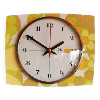 Vintage formica clock rectangular silent wall pendulum "Odo flowers"