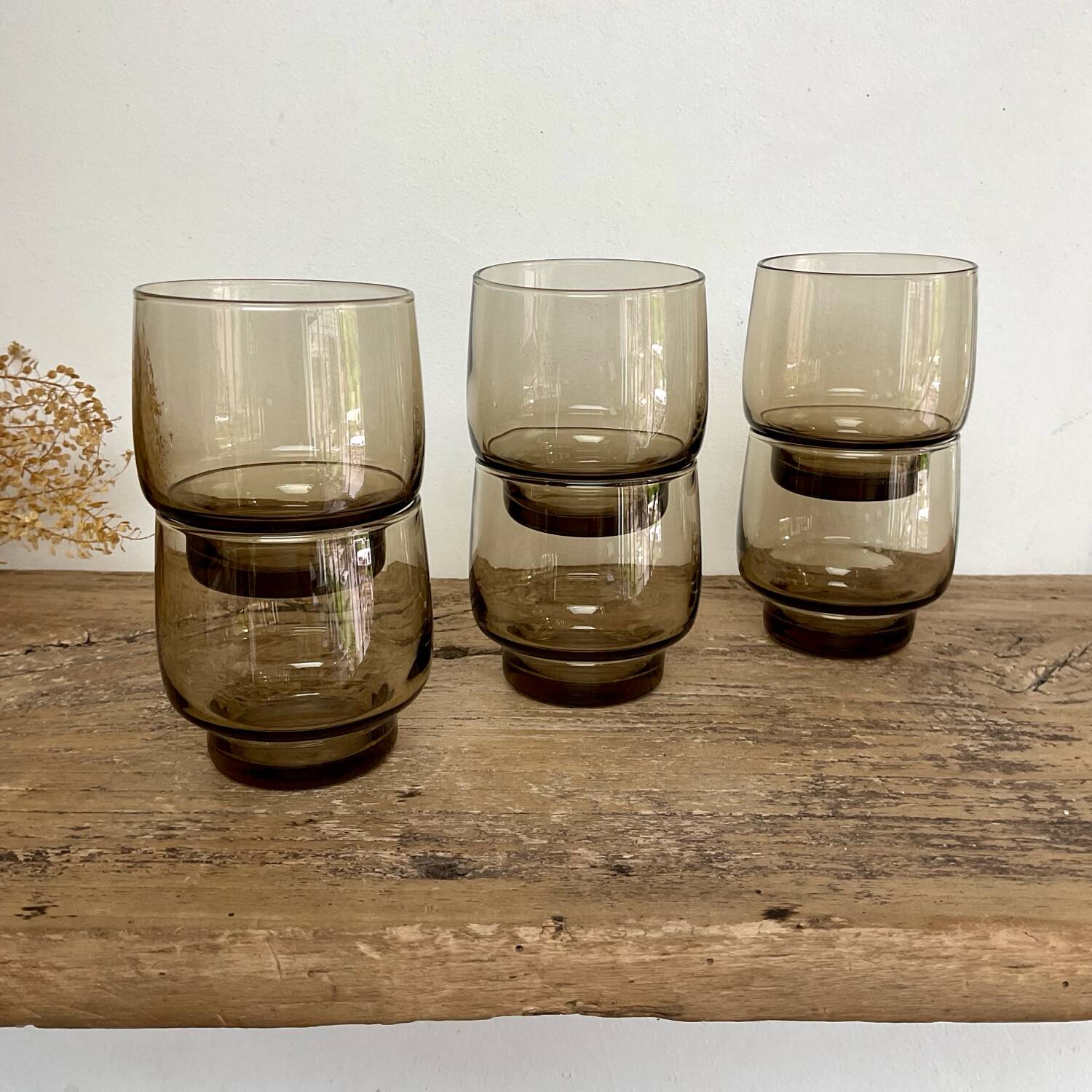 6 verres Luminarc vintage en verre fumé