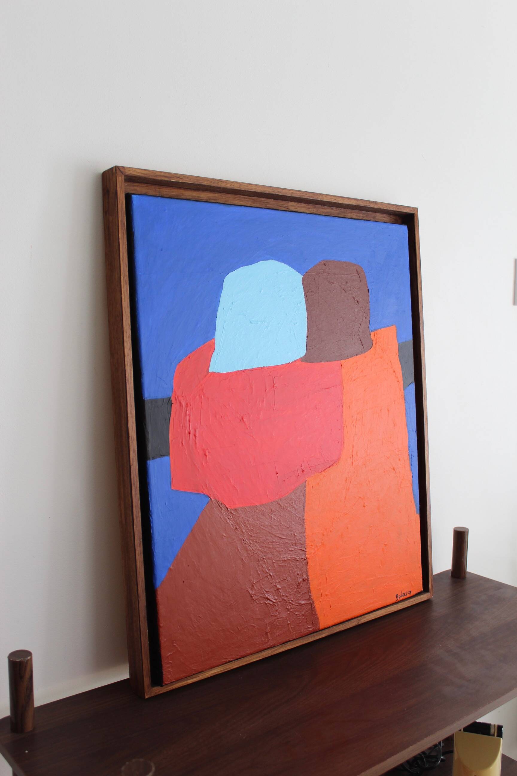 Figurative art couple blue background signed
