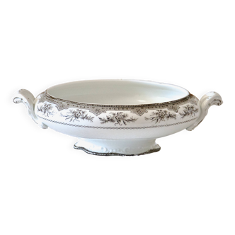 19th century vegetable dish, iron earth Onnaing, sepia, moss roses