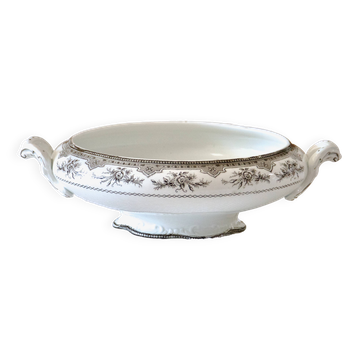 19th century vegetable dish, iron earth Onnaing, sepia, moss roses