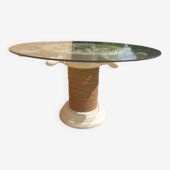 Coffee table boat wheel rope base glass tops