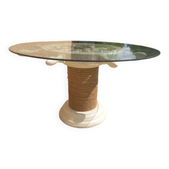 Coffee table boat wheel rope base glass tops