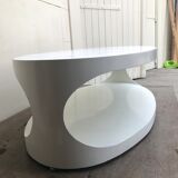 Oval white-panelled metal coffee table 70s