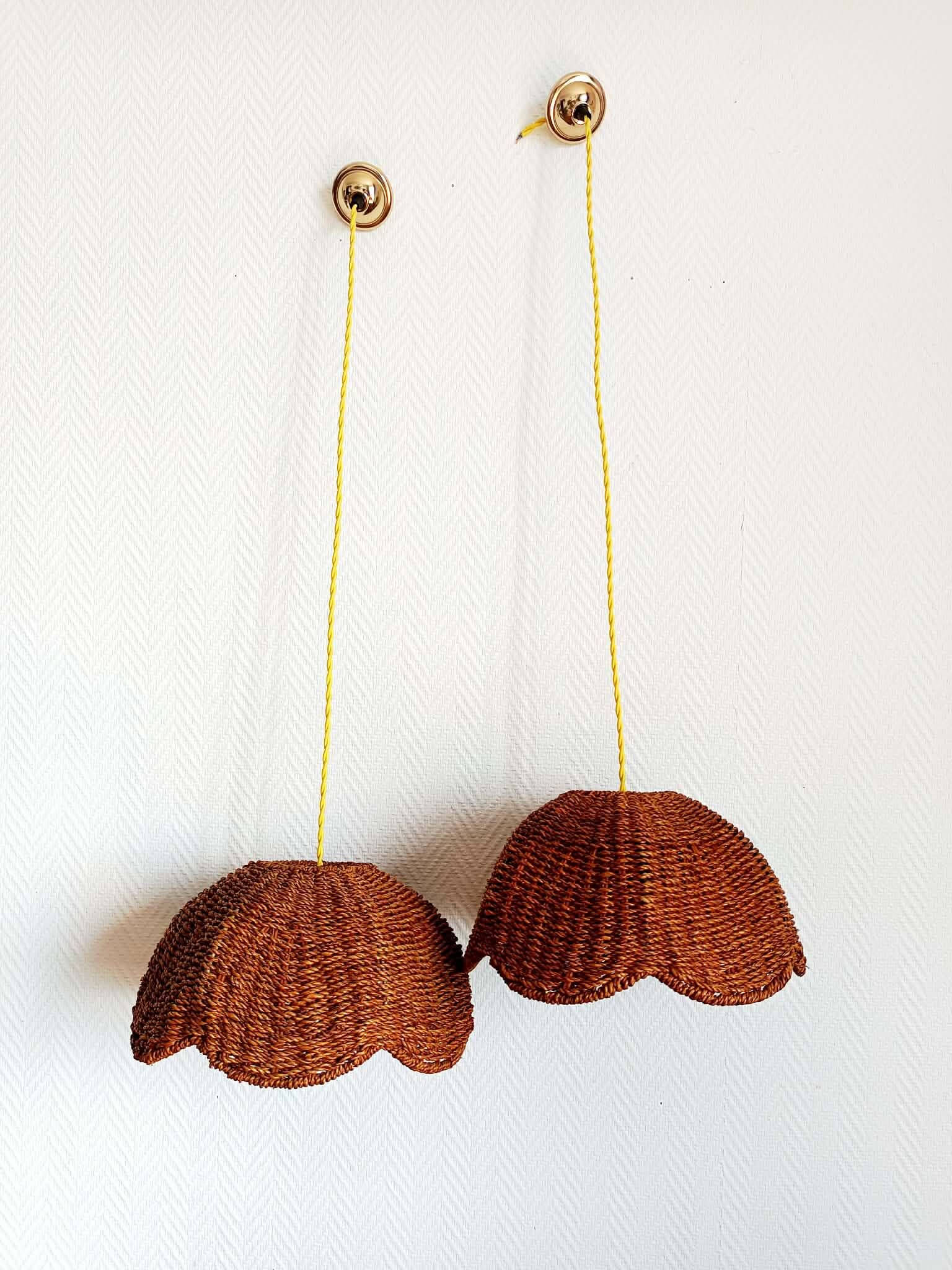 Pair of vintage wicker flower suspensions