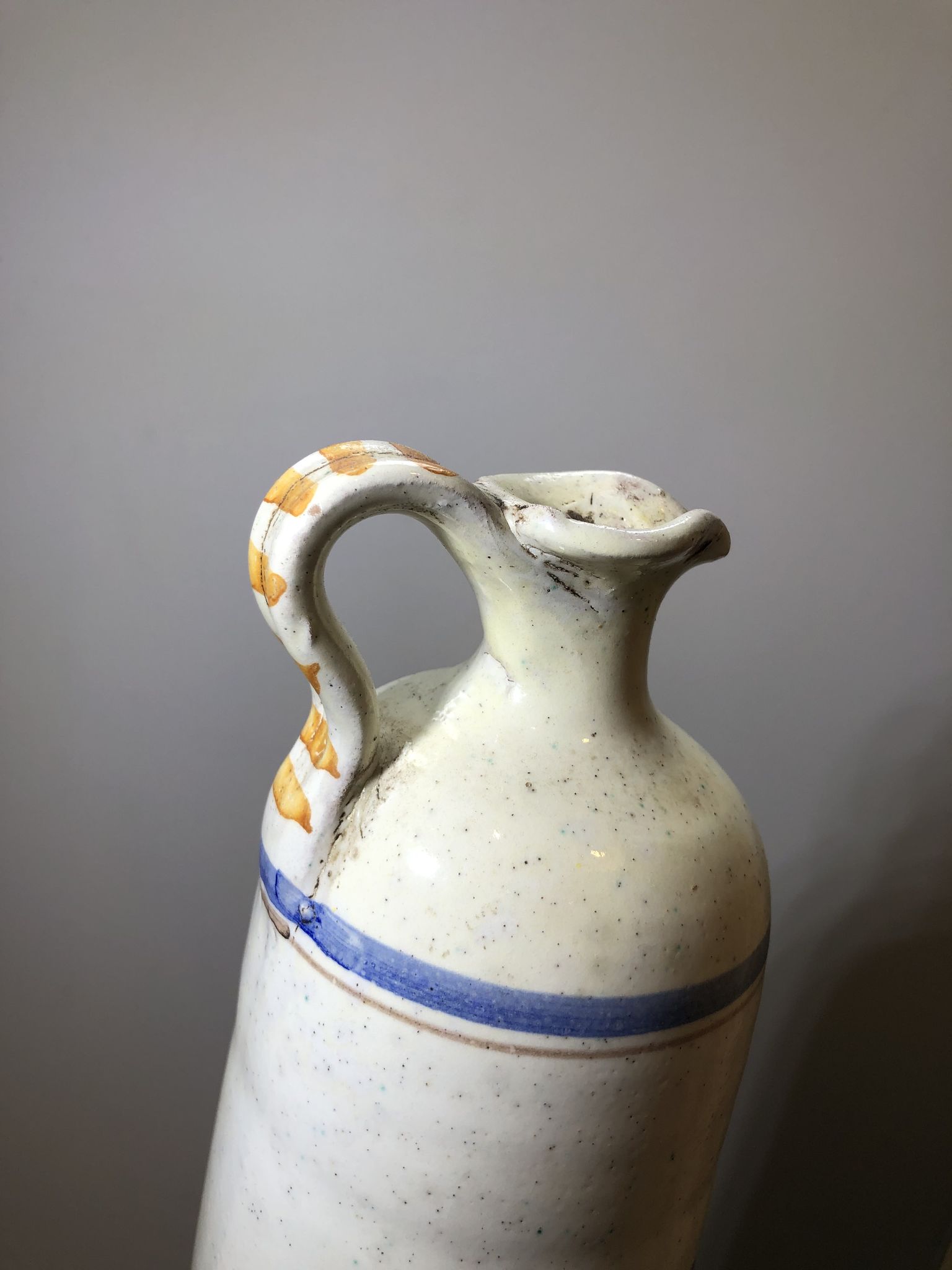 Painted terracotta bottle in black style signed CS bird painting floral decoration