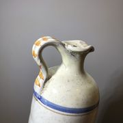 Painted terracotta bottle in black style signed CS bird painting floral decoration