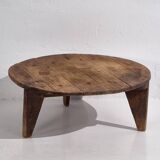 Table basse ronde ancienne en bois massif (c.1920)