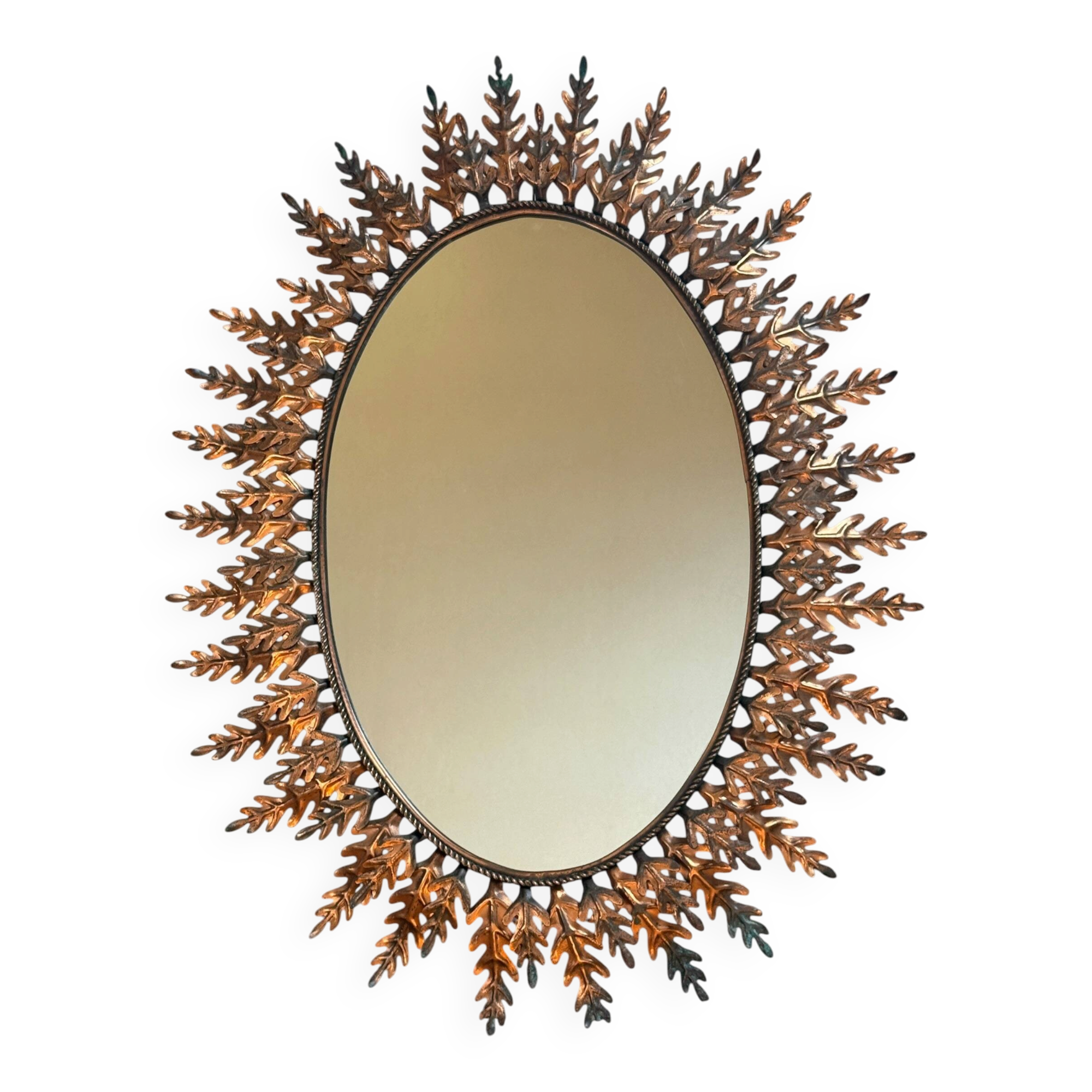 Oval sun mirror wrought iron from the 1950s Italy