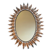 Oval sun mirror wrought iron from the 1950s Italy