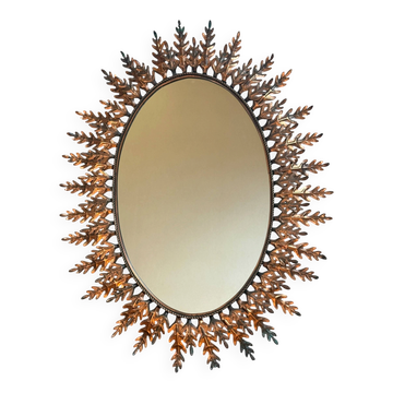 Oval sun mirror wrought iron from the 1950s Italy