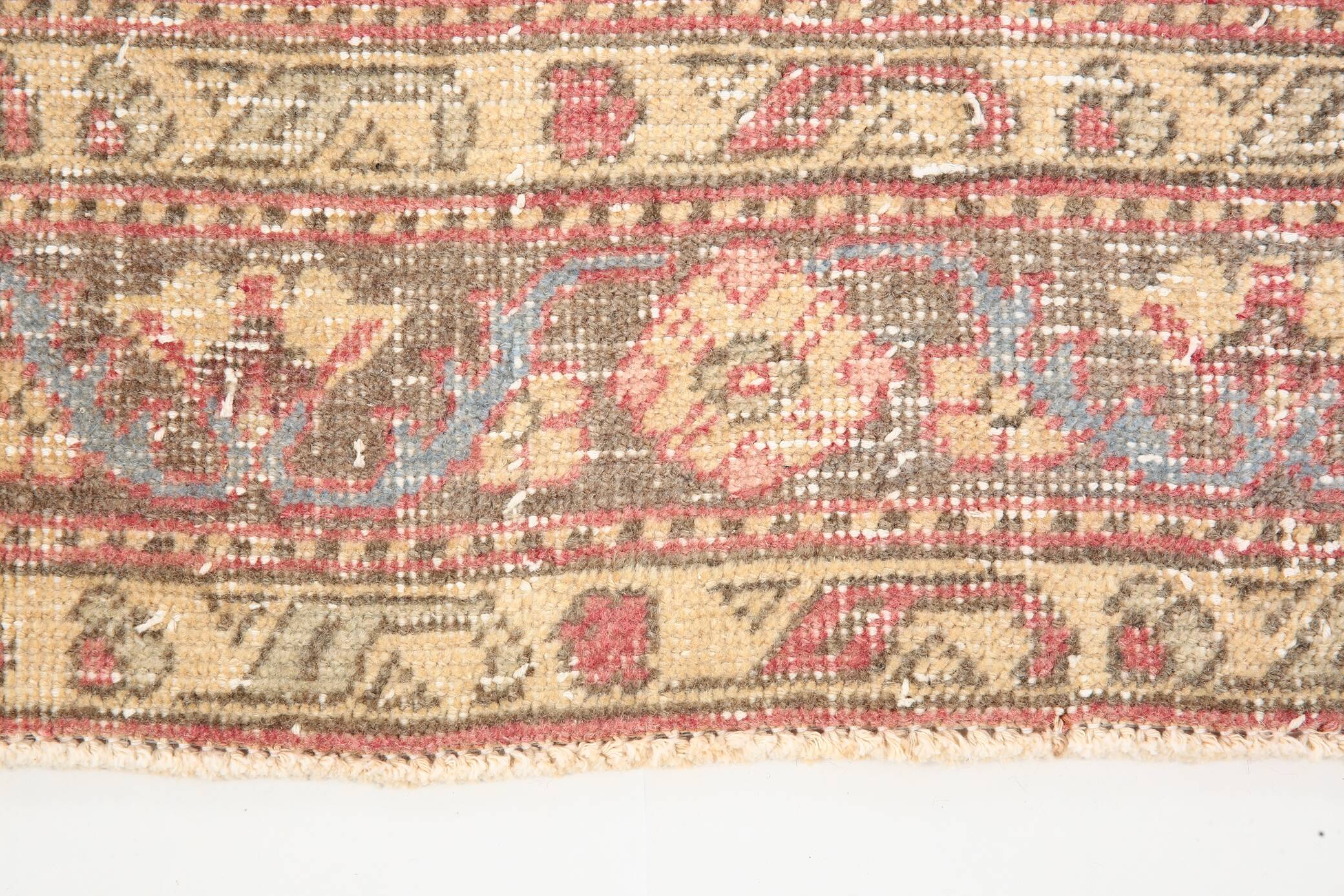 3x12 Pale Red Cream Soft Wool Vintage Runner Rug