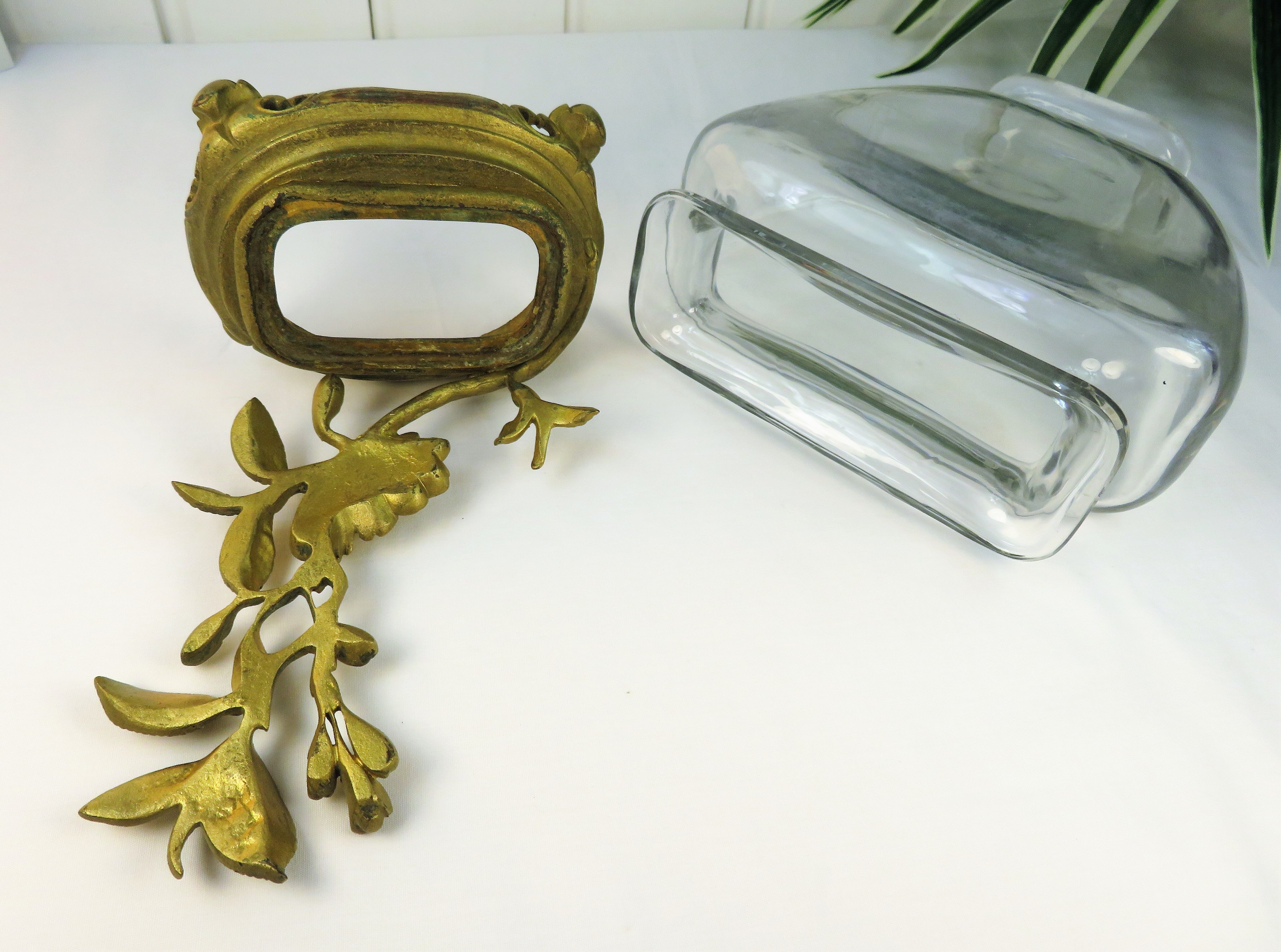 Crystal vase on gilded bronze frame signed E.Enot, art nouveau