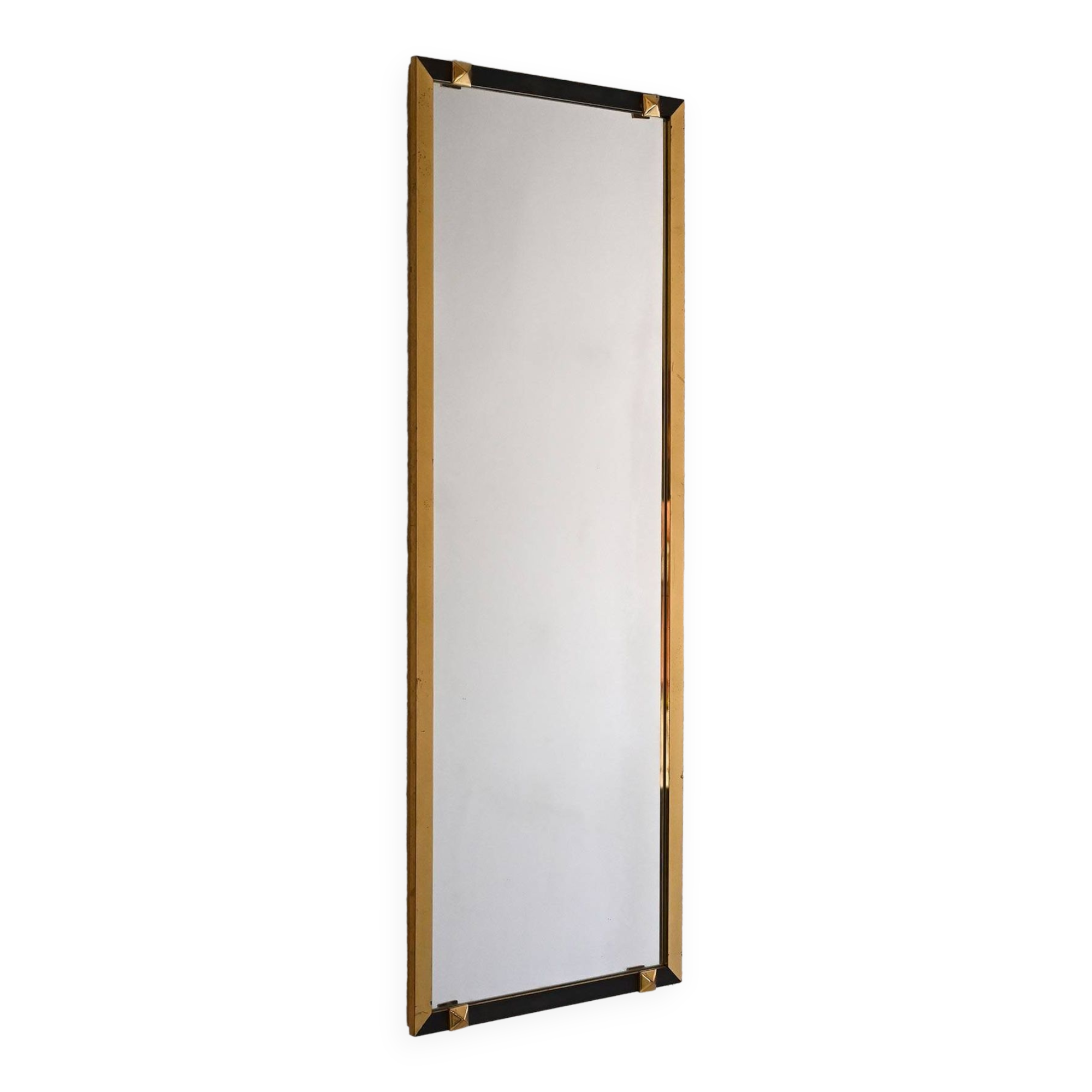 Miroir rectangulaire vintage avec cadre en métal doré et noir