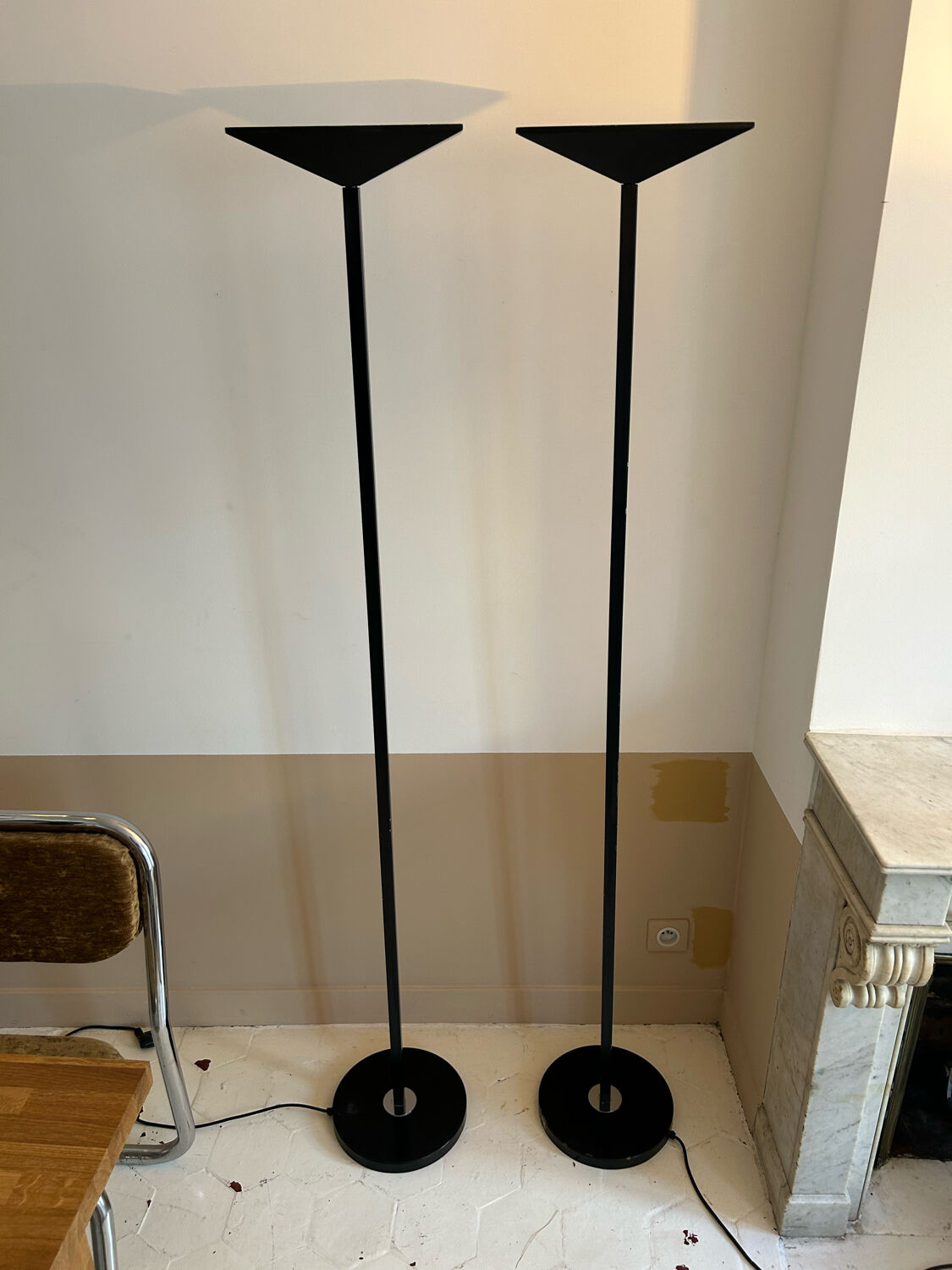 Pair of vintage geometric floor lamps model "206863" , Pierre Disderot for Glass and Light, France 1980