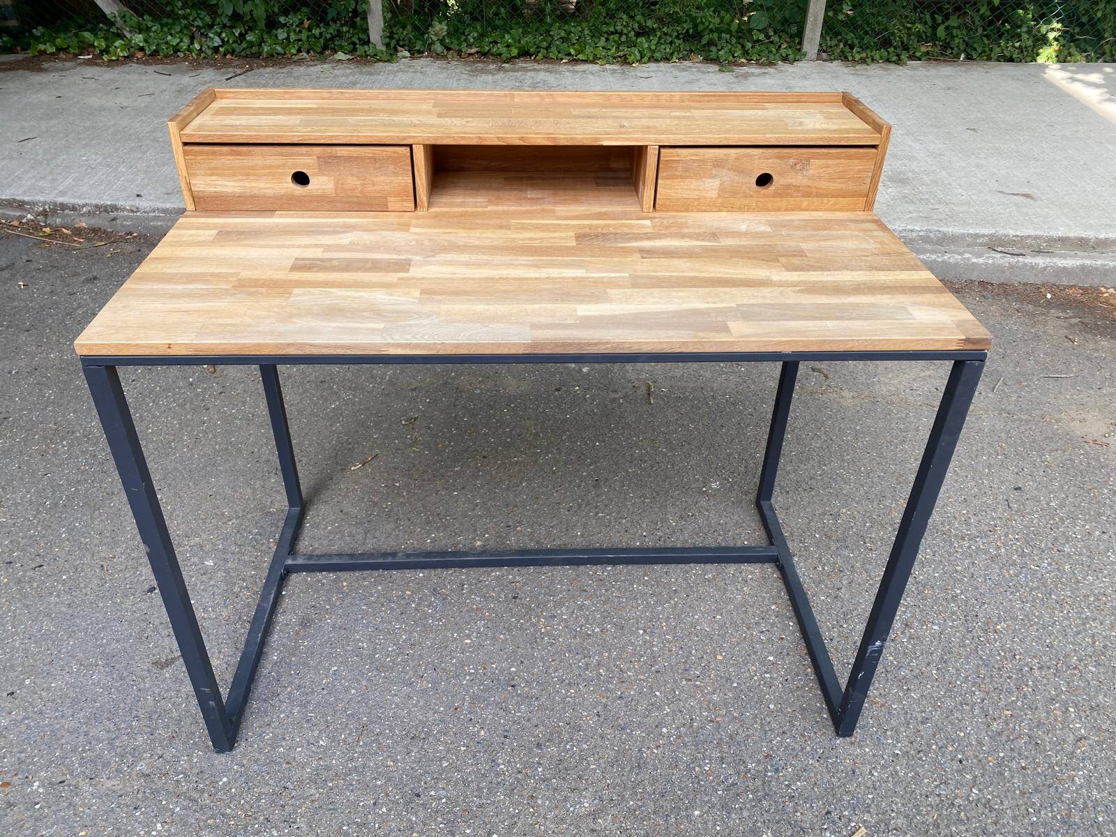 Scandinavian desk in solid oak and black metal 105cm
