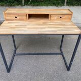 Scandinavian desk in solid oak and black metal 105cm