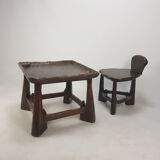 Ensemble de chaise et de table en bois du milieu du siècle, années 1950