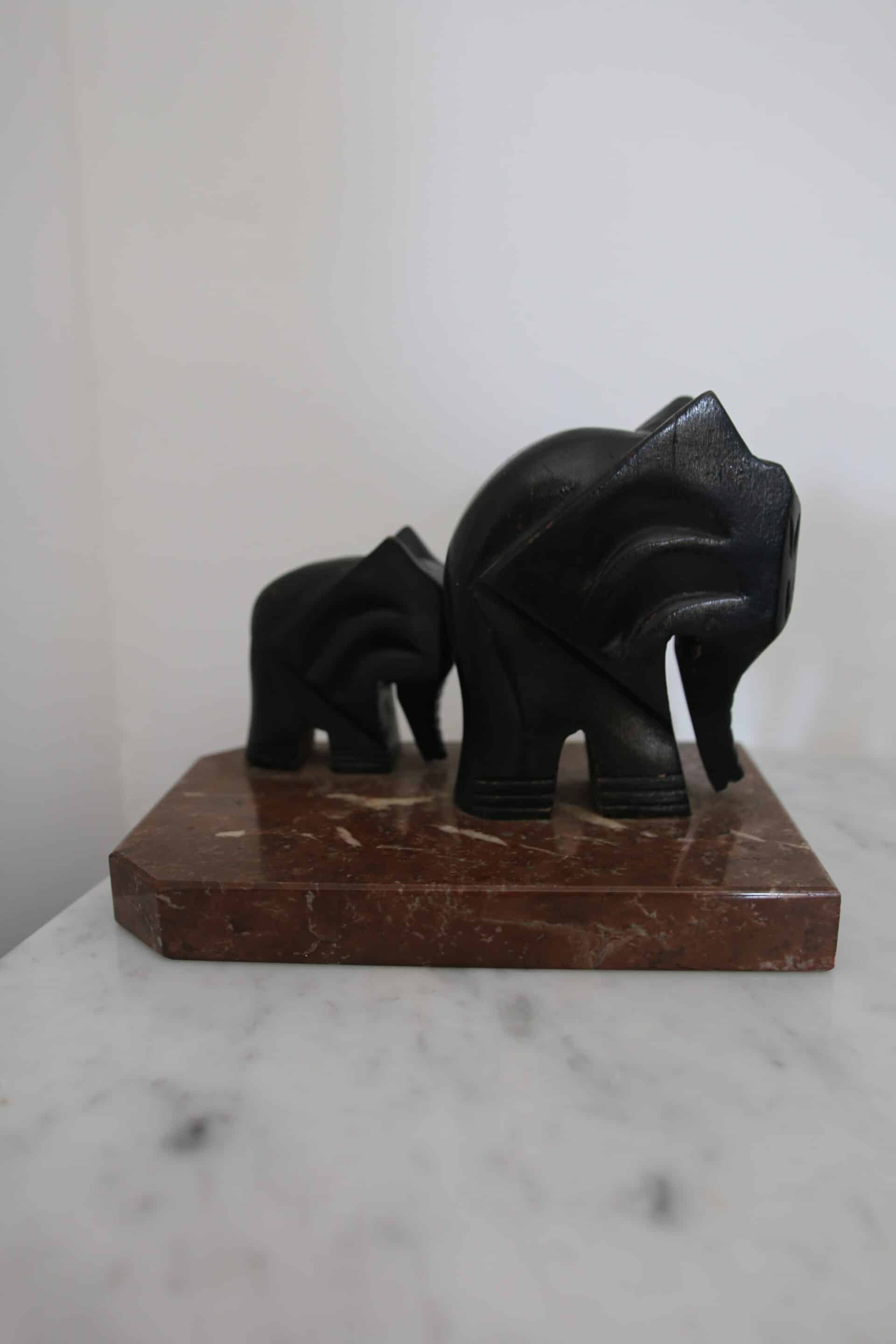 Serre-livres art déco, bois et marbre, Armand