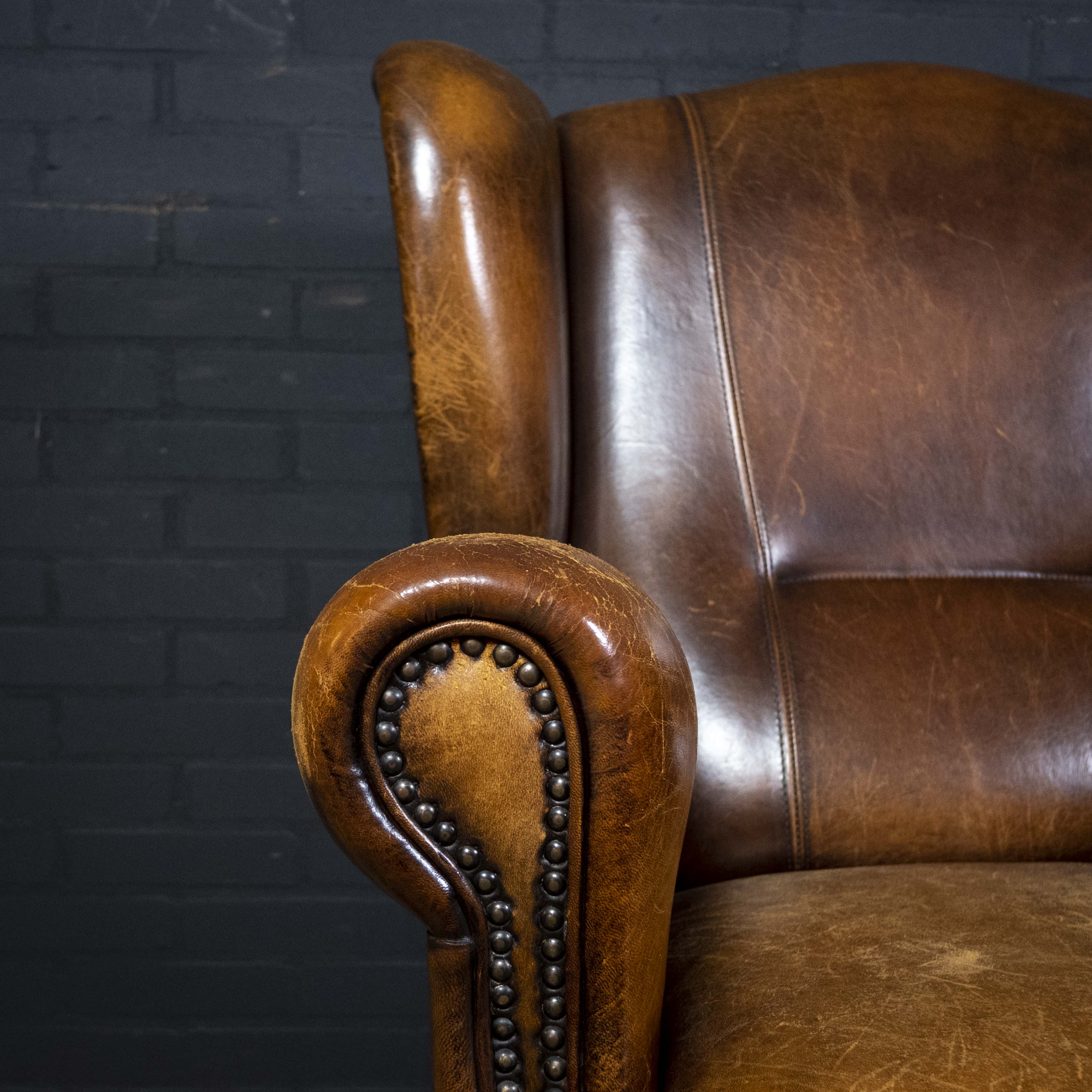 Fauteuil vintage Joris design cuir de mouton