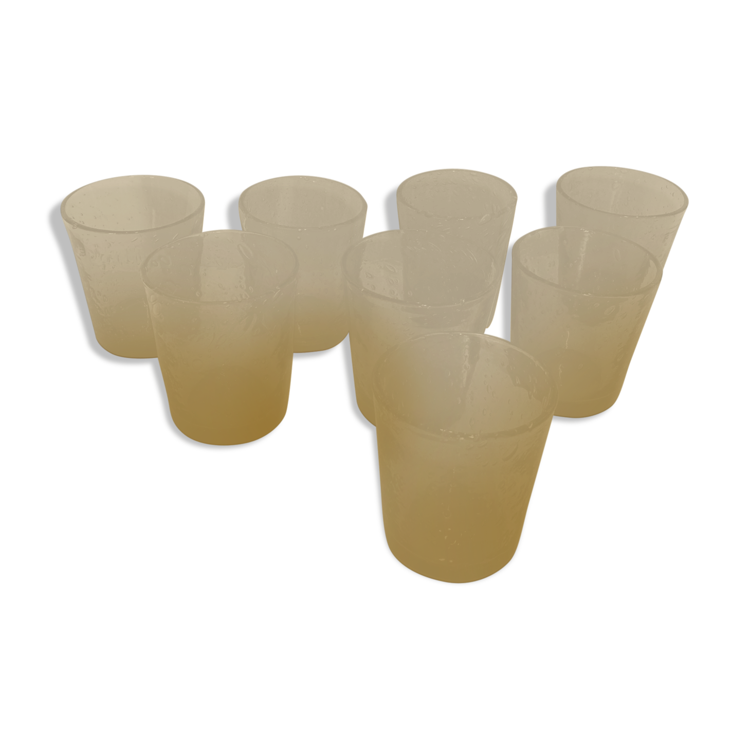 8 glasses with amber bubbled blown glass water