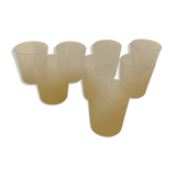 8 glasses with amber bubbled blown glass water