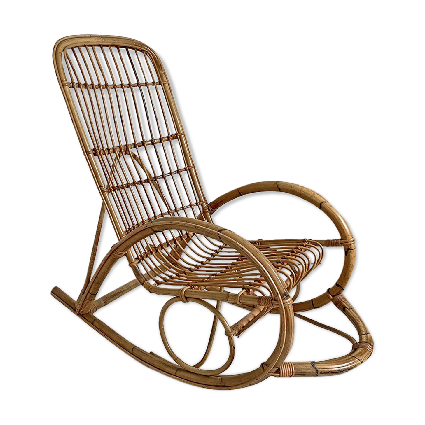 Rocking-chair in vintage rattan 60's