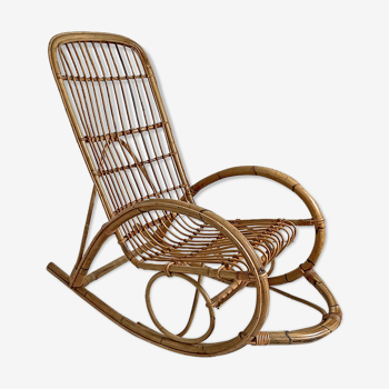 Rocking-chair in vintage rattan 60's