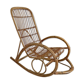 Rocking-chair in vintage rattan 60's