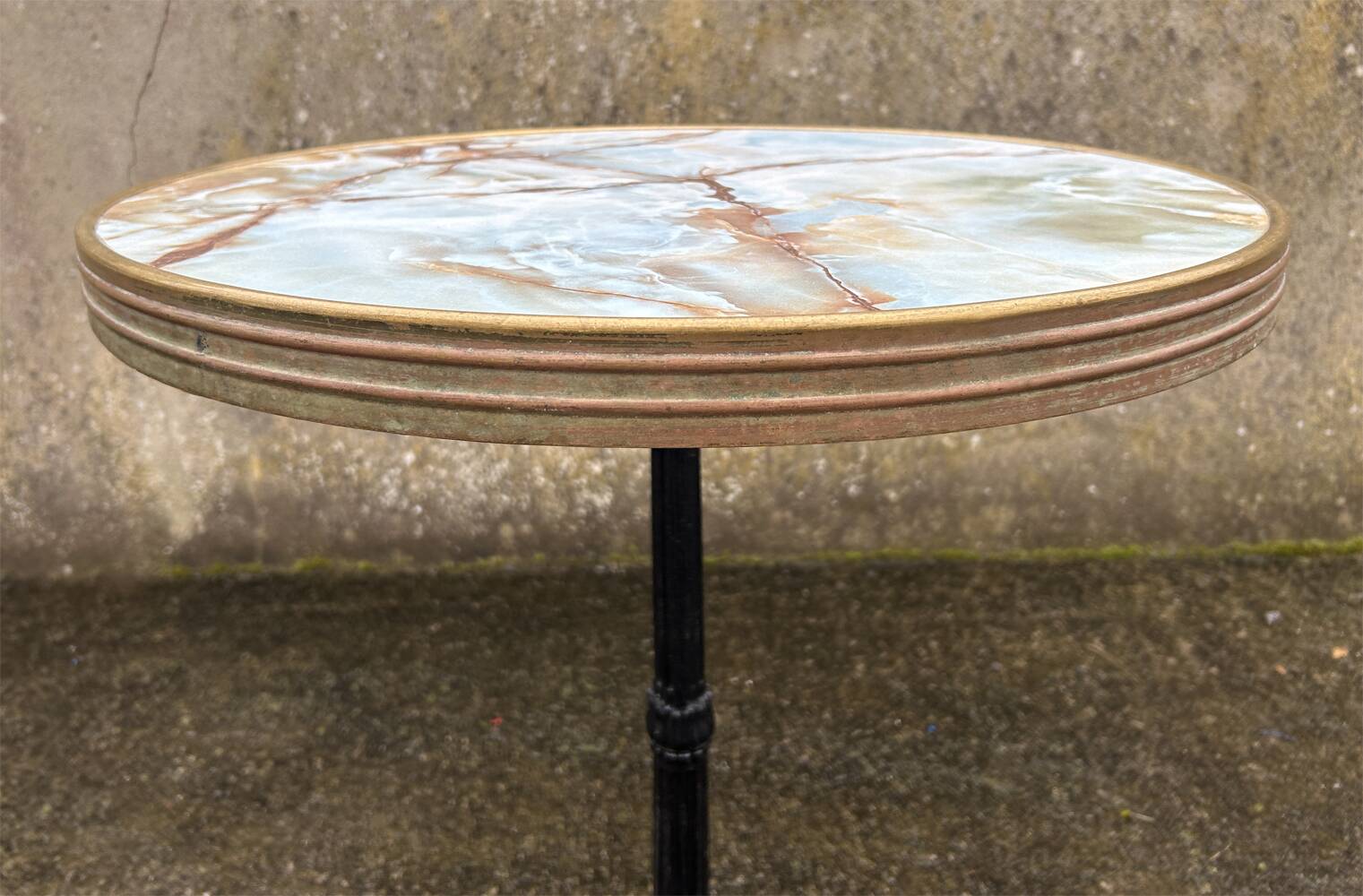 Round bistro table, cast iron legs, vintage, 1940s